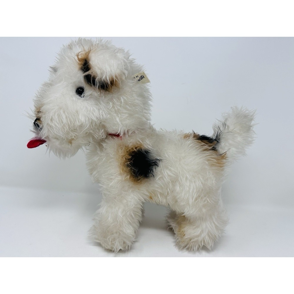 Vintage Character Novelty Co Fox Terrier Plush Dog Red Ribbon Collar 12 inches